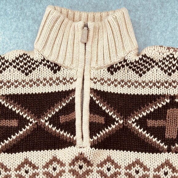 Ralph Lauren Petite Fair Isle Print Half Zip Sweater Size S Beige Brown Cotton - Picture 5 of 11